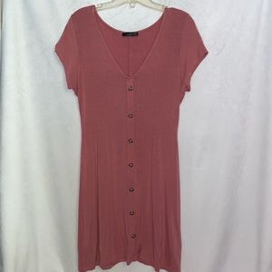 Shinestar Pink V Neck Button Down Dress, Size: L